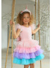 Multicolor Satin Tulle Unicorn Flower Girl Dress